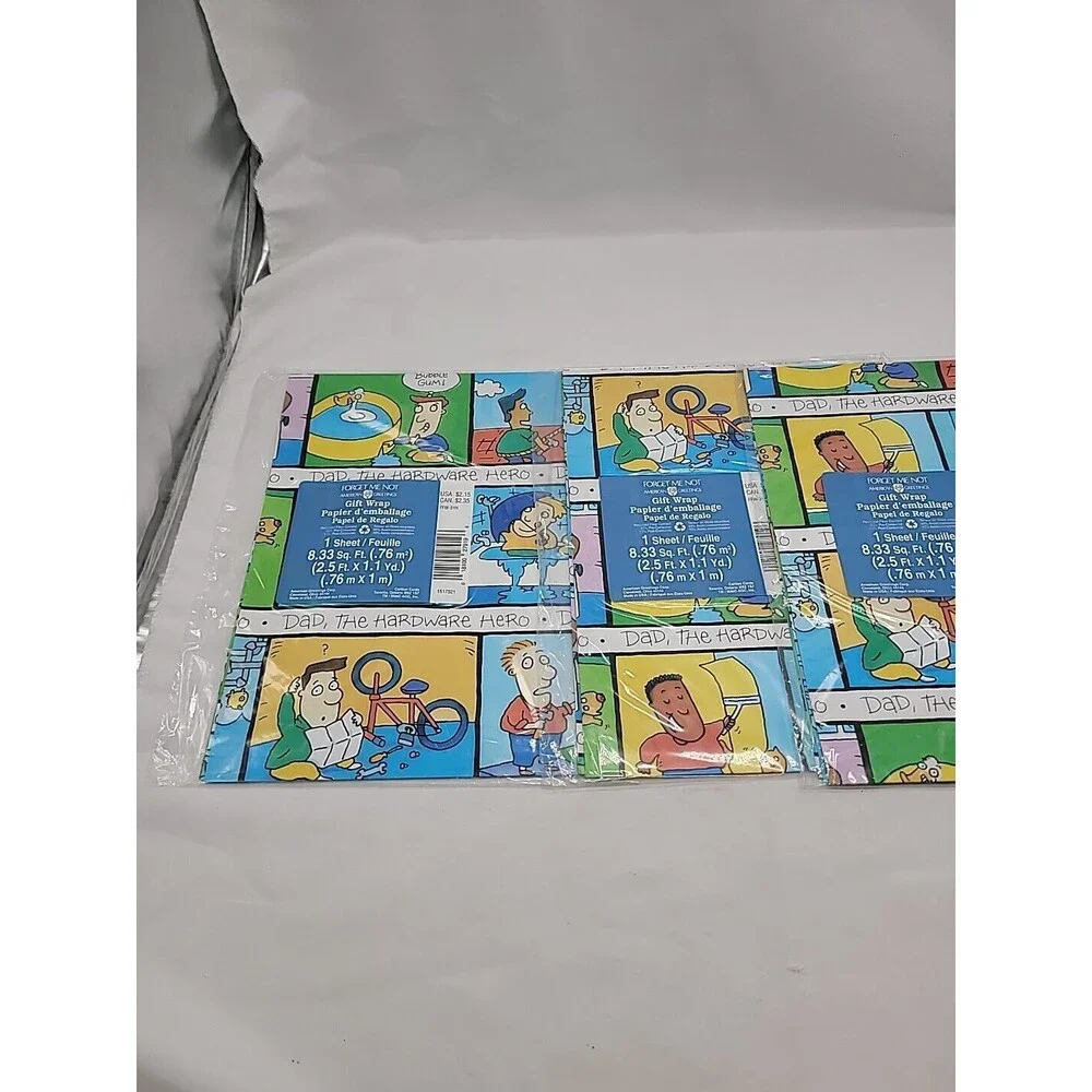 (3) American Greetings Dad Gift Wrap PaperForget Me Not 1 Sheet NEW FATHERS DAY